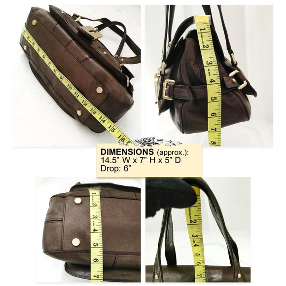 HUGO BOSS Dark Brown Genuine Leather Satchel Handbag Carry Flap Top Dual Handles - Picture 11 of 12